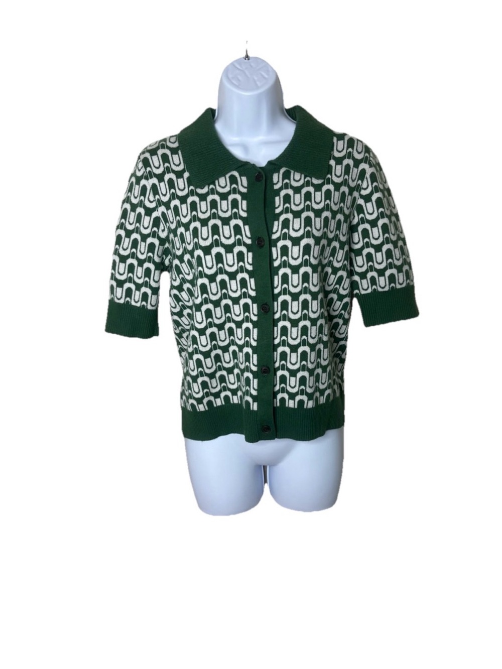 Anthropologie Maeve Kinsley Collared Cropped Cardigan Sweater Size Medium Green
